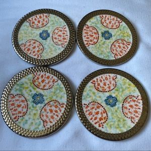 Set Of 4 Colorful Ceramic Tile Coasters With Textured Silver Edge